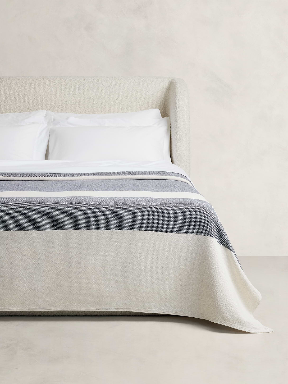 Wide-Stripe Cotton Blanket - Indigo Blue
