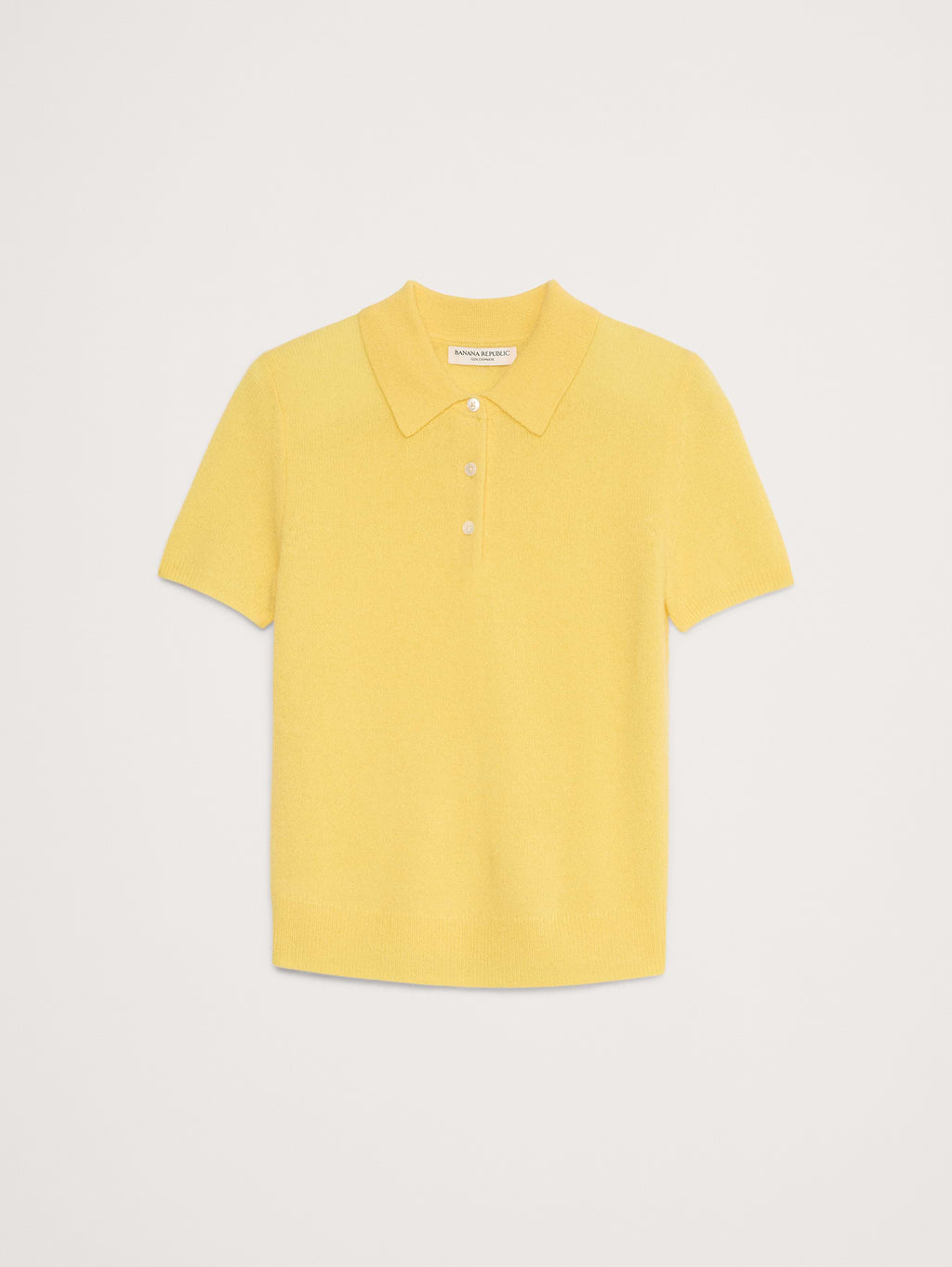 Lightweight Cashmere Short-Sleeve Sweater Polo - Bright Citrus Yellow