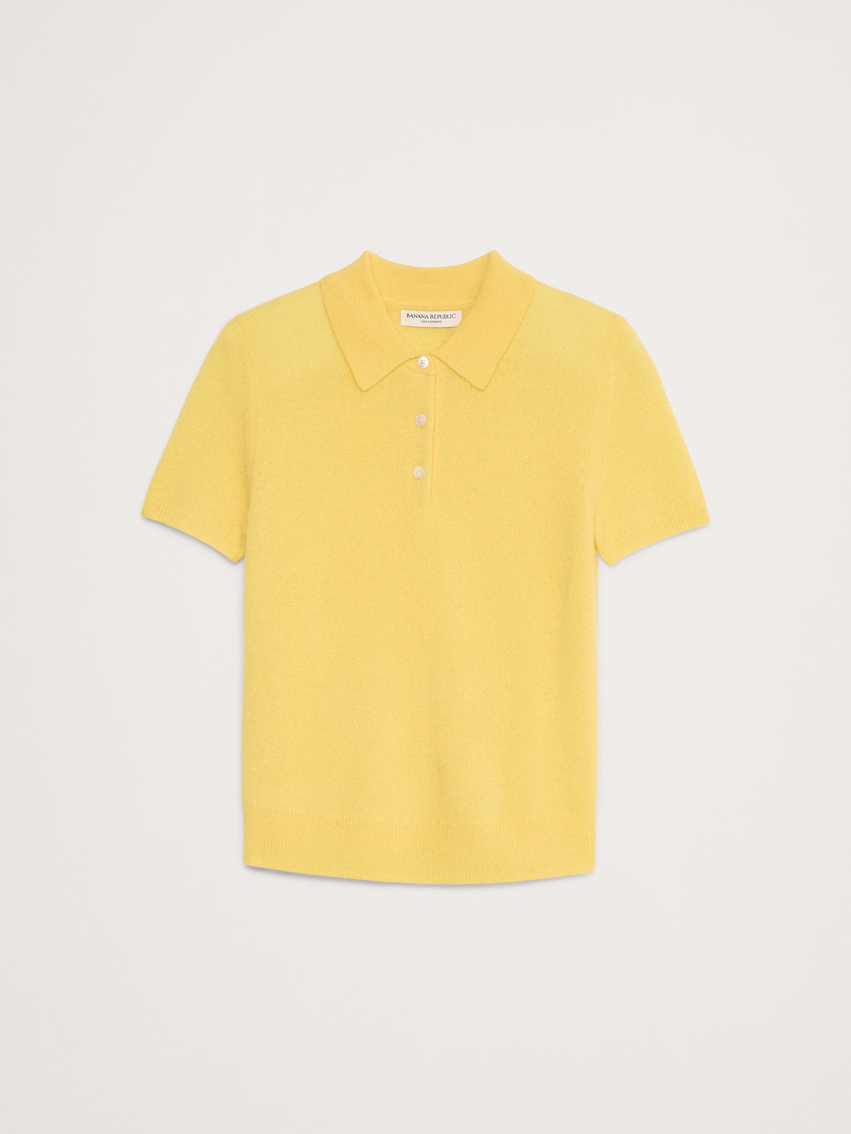 Lightweight Cashmere Short-Sleeve Sweater Polo - Bright Citrus Yellow