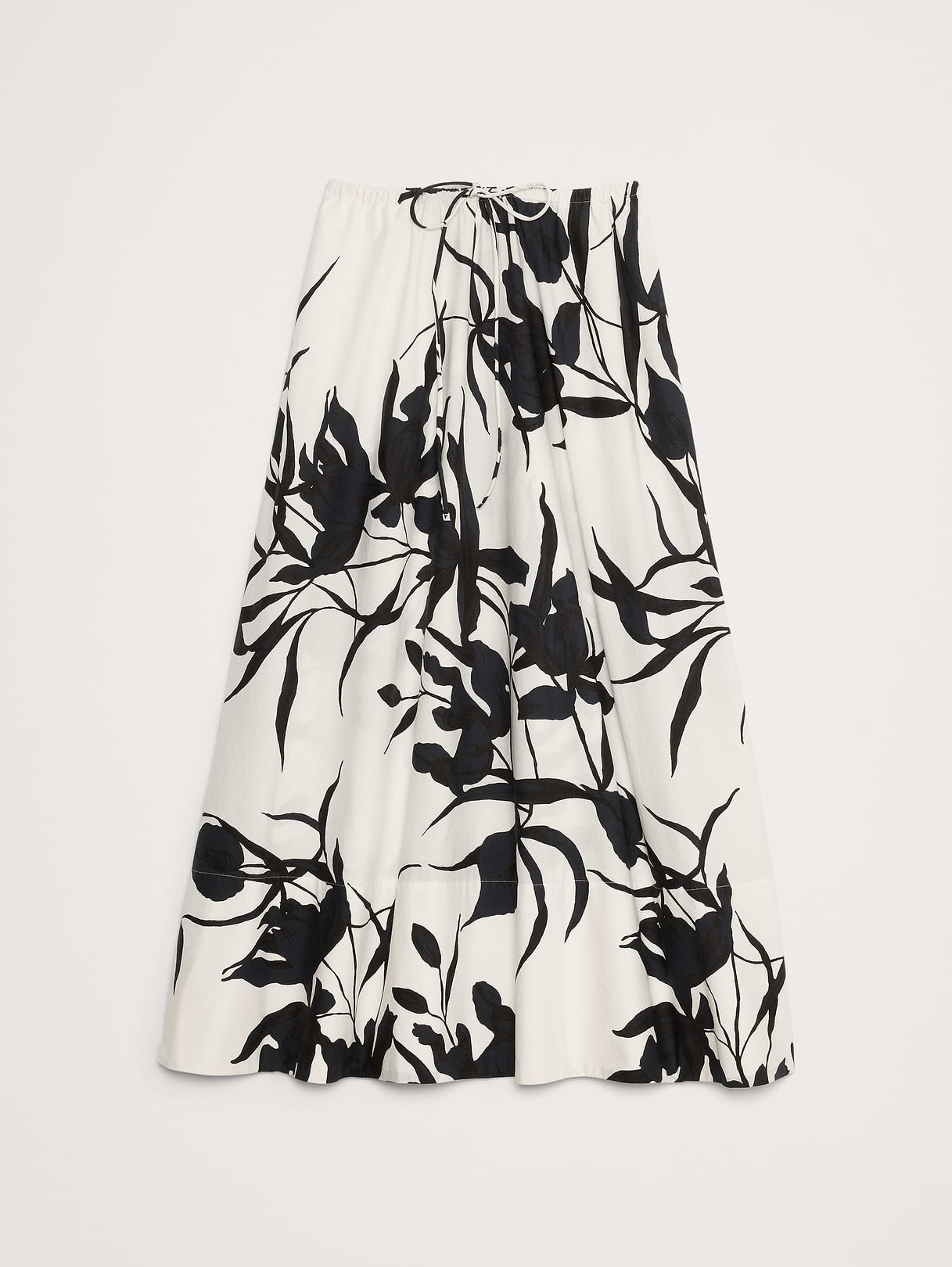 Cotton Poplin Maxi Skirt - Navy Blue & Cream Floral Print