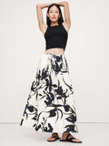 Cotton Poplin Maxi Skirt - Navy Blue & Cream Floral Print