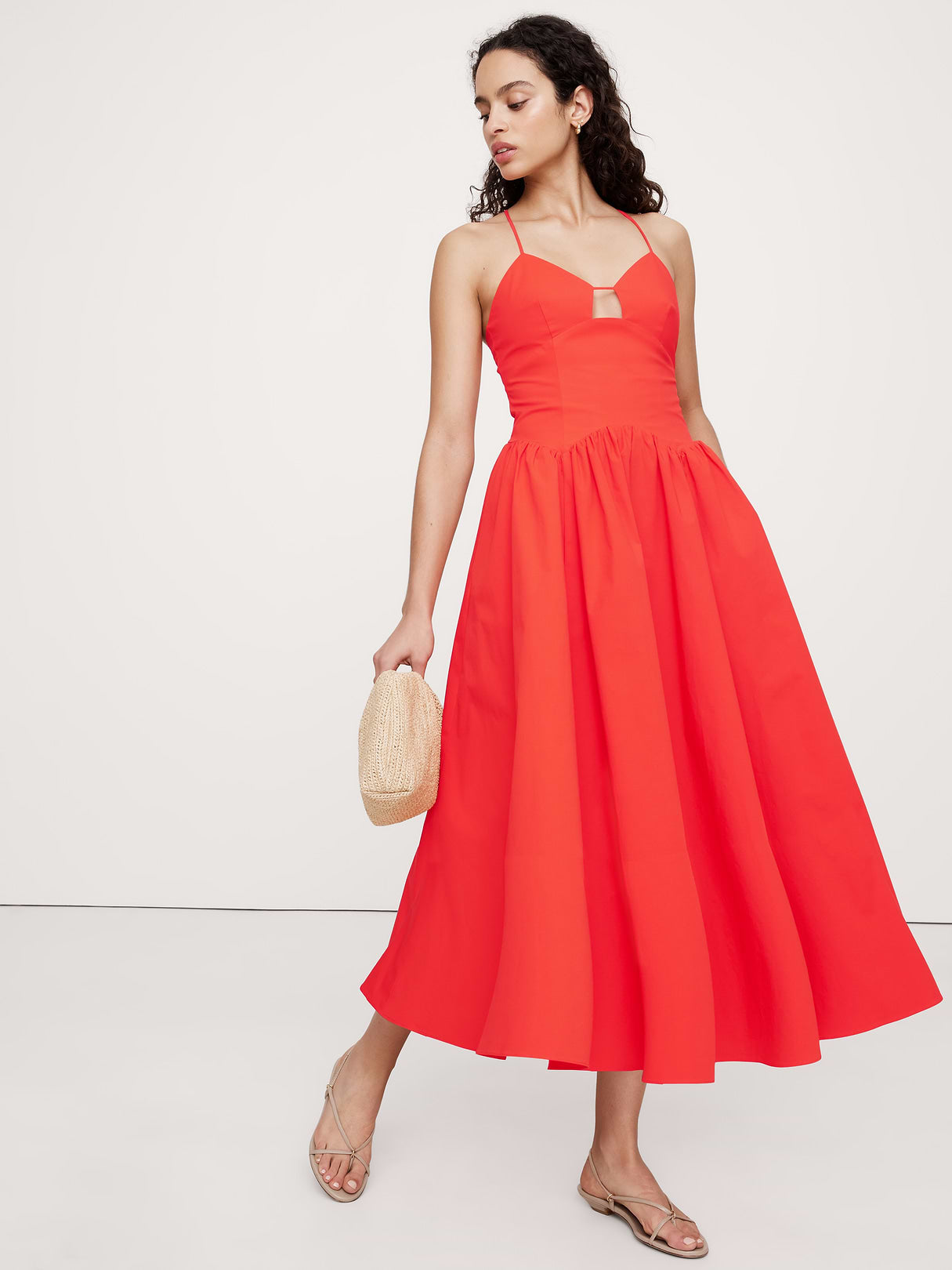 Stretch-Cotton Poplin Maxi Dress - Blood Orange