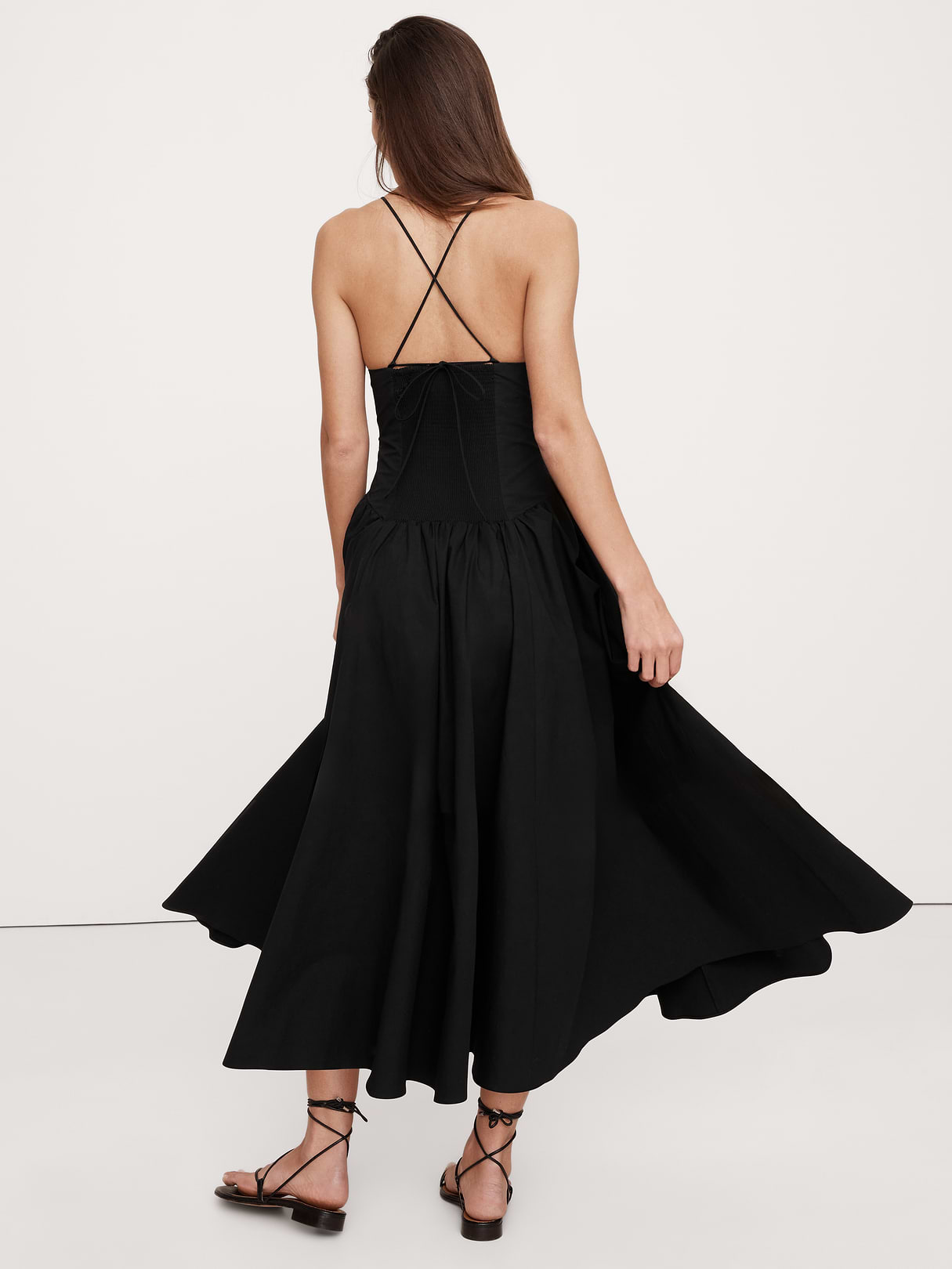 Stretch-Cotton Poplin Maxi Dress - Black