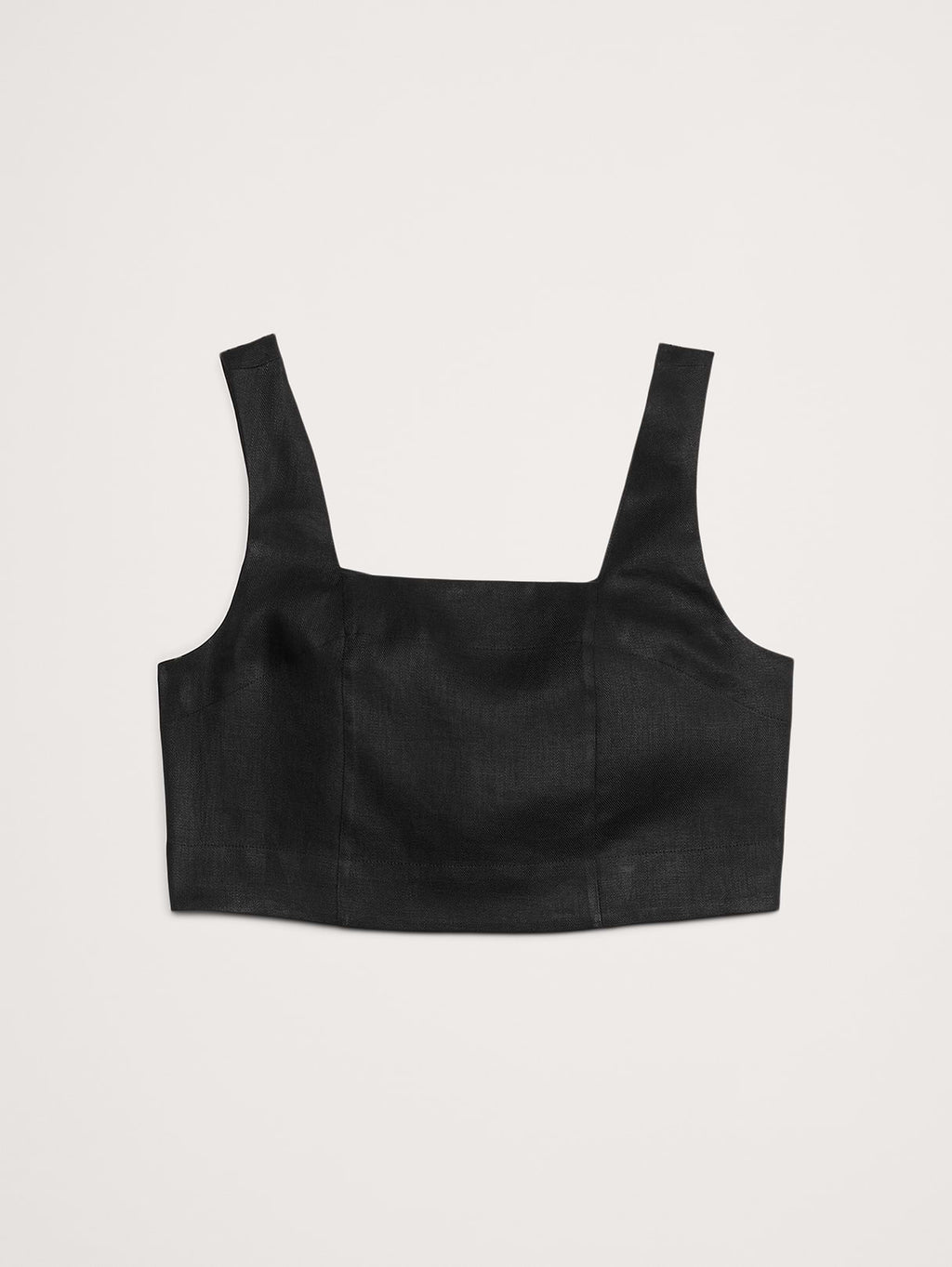 Linen Square-Neck Cropped Tank - Black