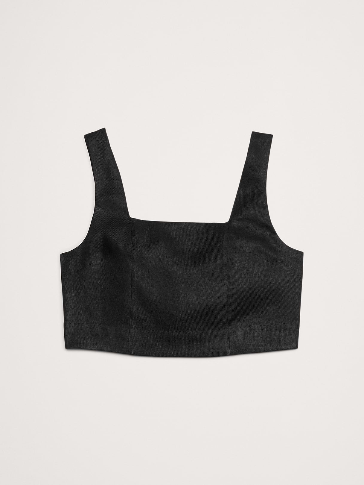Linen Square-Neck Cropped Tank - Black