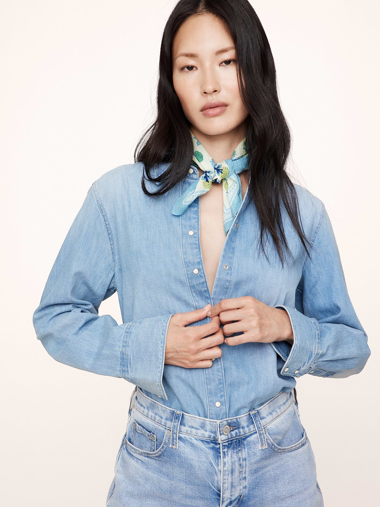 Embroidered Cotton Scarf by Vismaya - Ice Blue