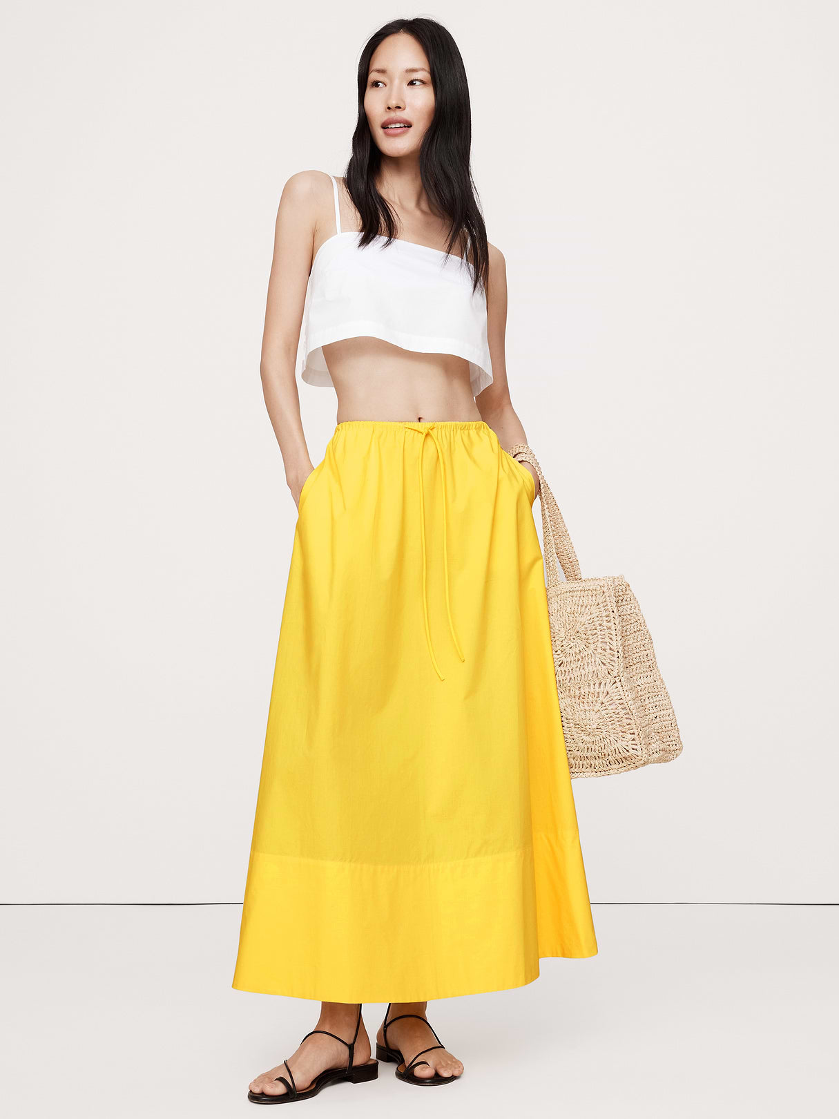 Cotton Poplin Maxi Skirt - Citrus Season Yellow