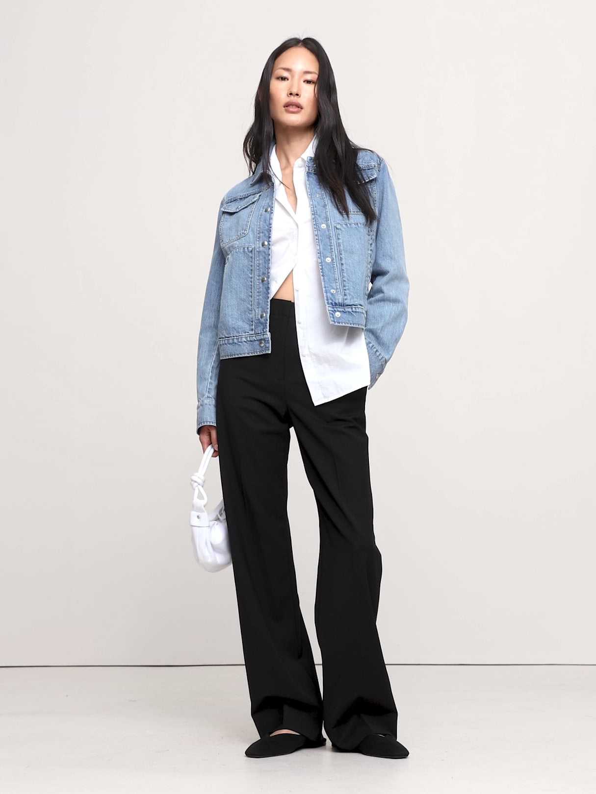 Ultra High-Rise Modern Straight Italian Lightweight Wool Pant - Black