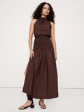 Cotton Poplin Smocked-Waist Maxi Skirt - Espresso Brown