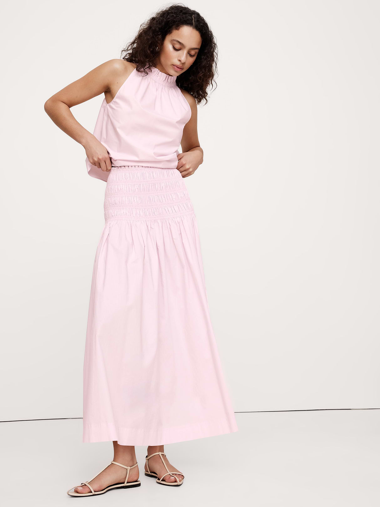 Cotton Poplin Smocked-Waist Maxi Skirt - Lilac Sea