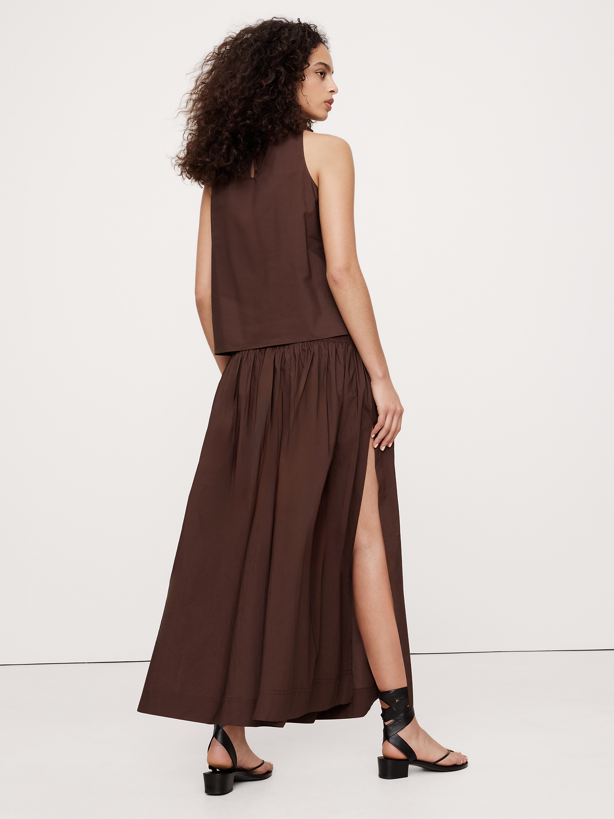 Cotton Poplin Smocked-Waist Maxi Skirt - Espresso Brown