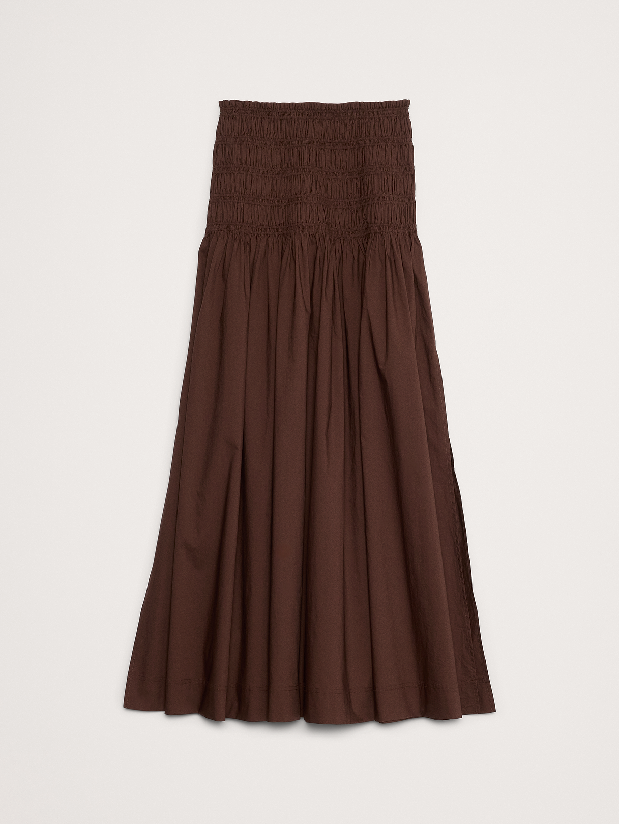 Cotton Poplin Smocked-Waist Maxi Skirt - Espresso Brown