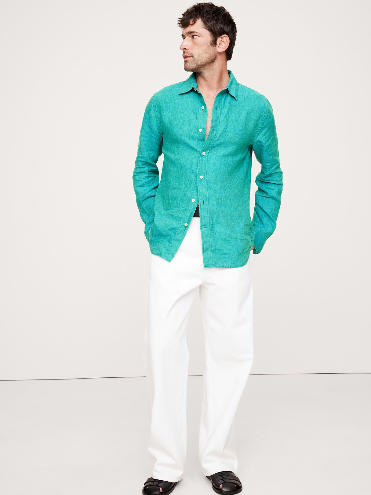 Slim-Fit Linen Shirt - Teal