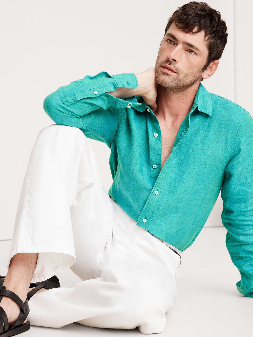 Slim-Fit Linen Shirt - Teal