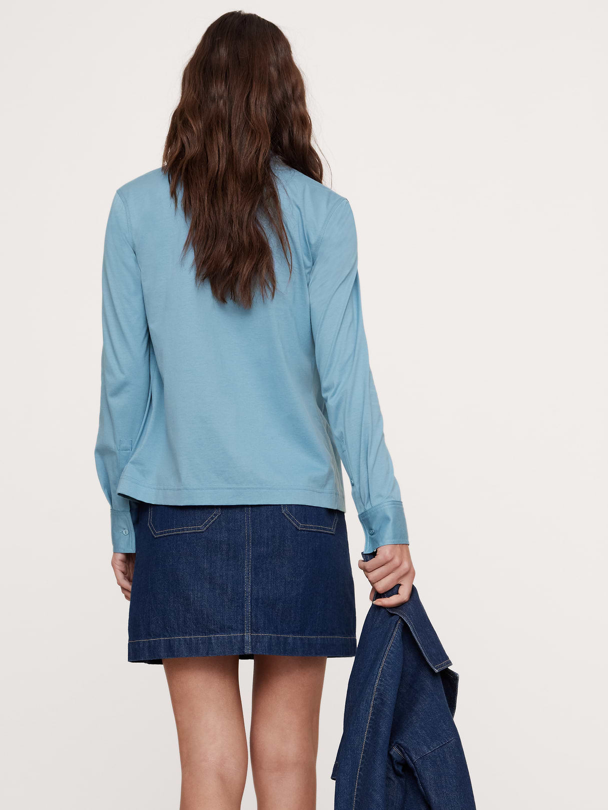 Silky Cotton Long-Sleeve Button-Down Shirt - Misty Moonlight