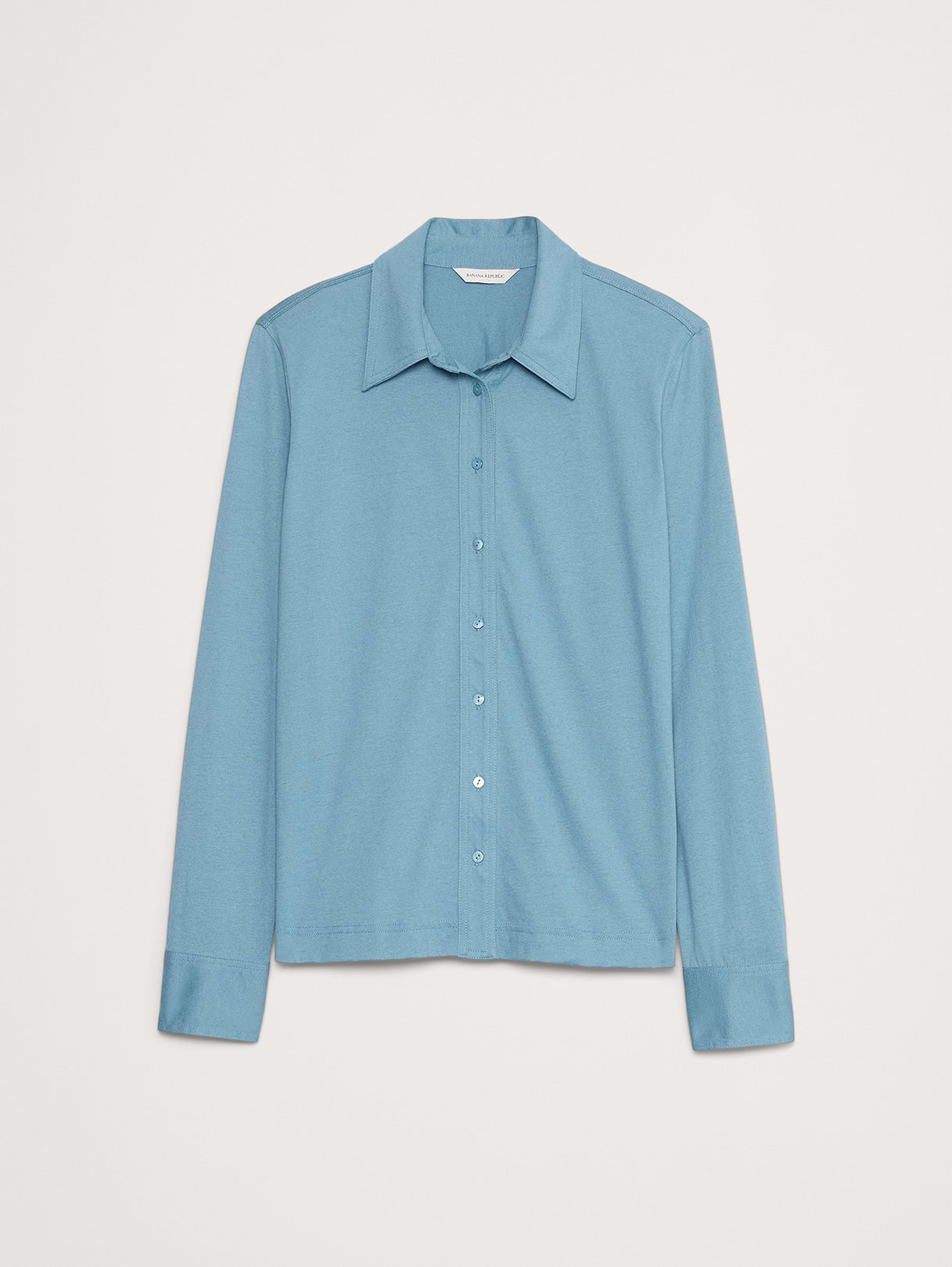 Silky Cotton Long-Sleeve Button-Down Shirt - Misty Moonlight