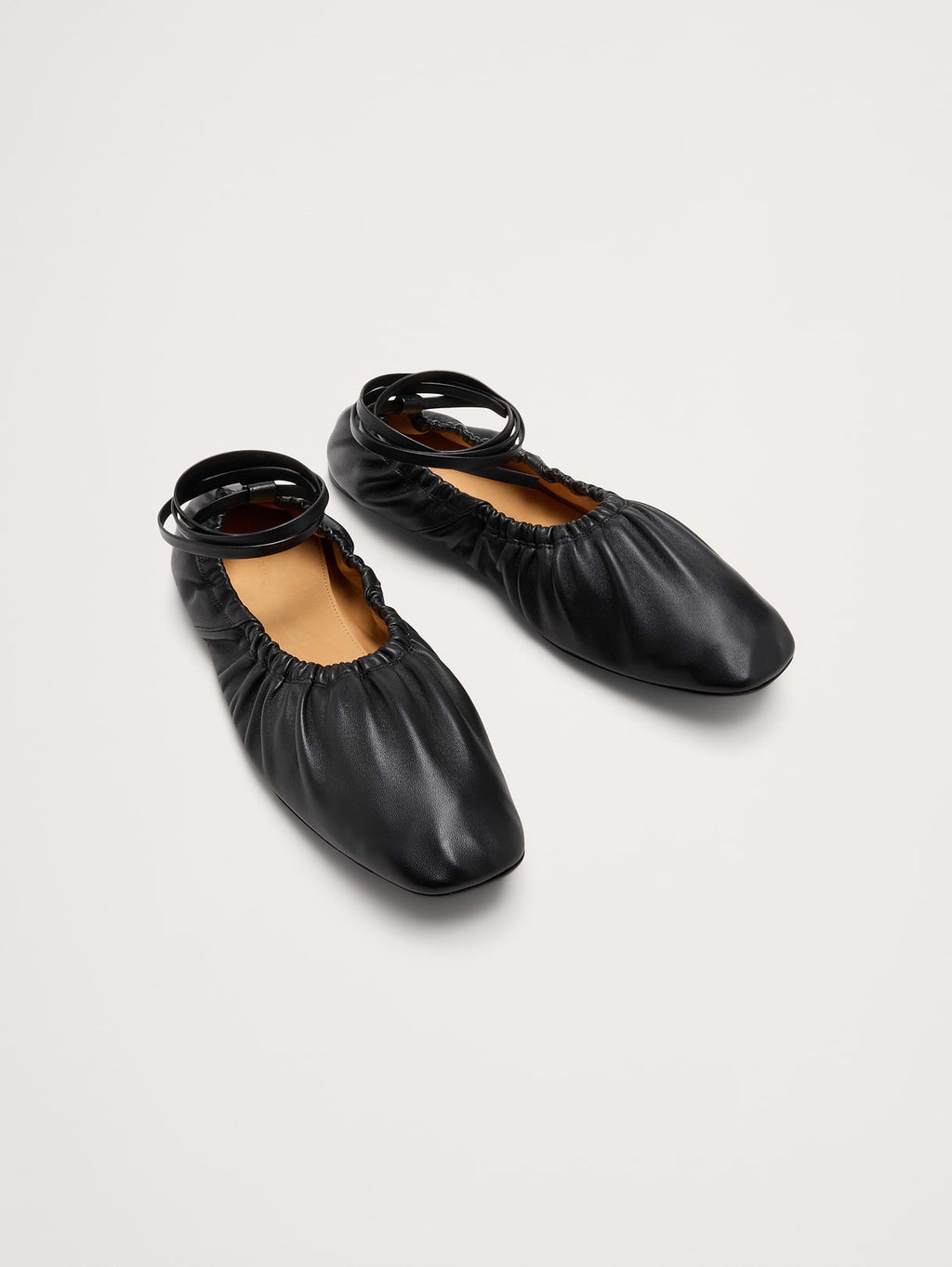 Ruched Leather Ballet Flat - Black Leather