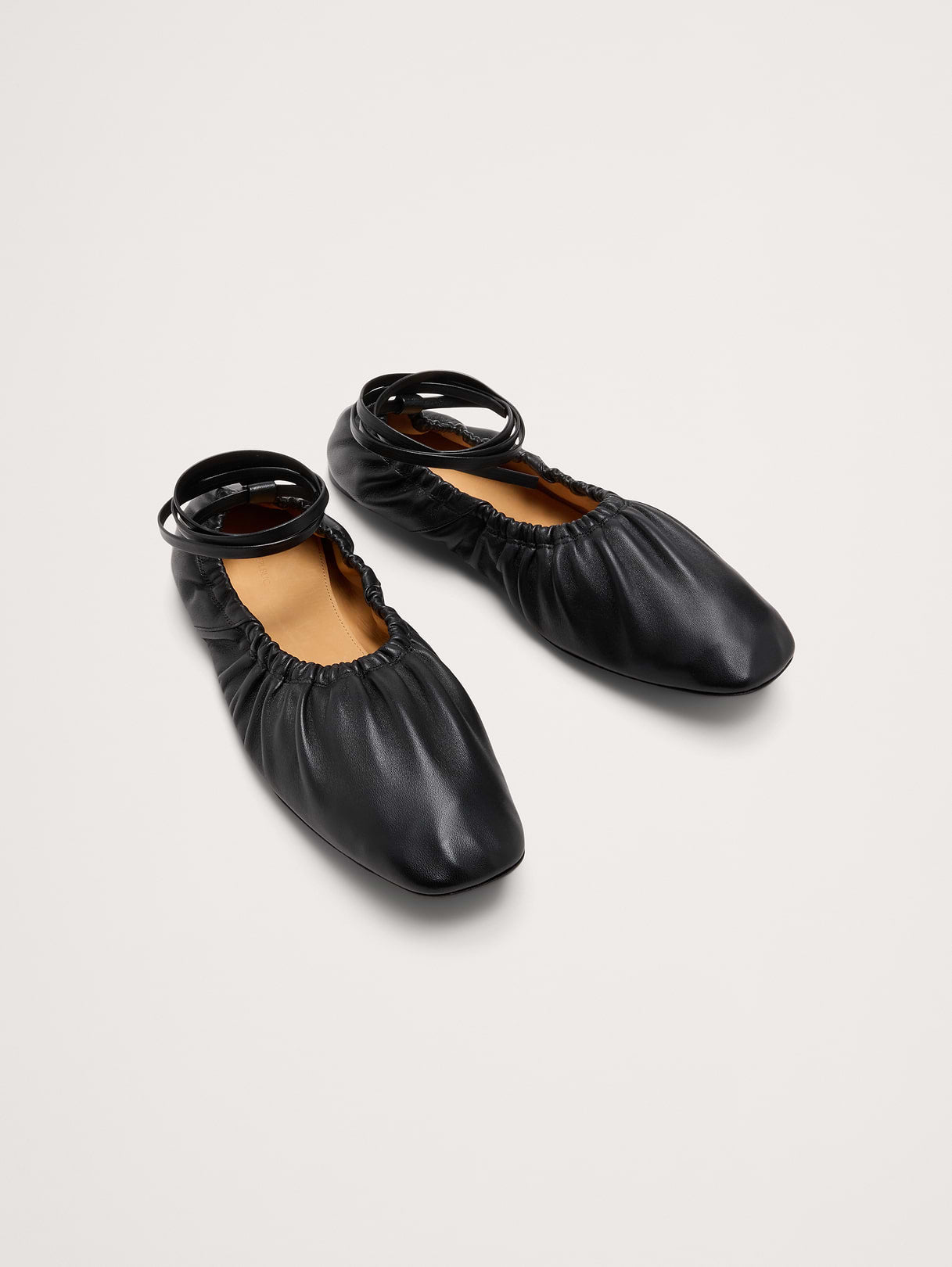 Ruched Leather Ballet Flat - Black Leather