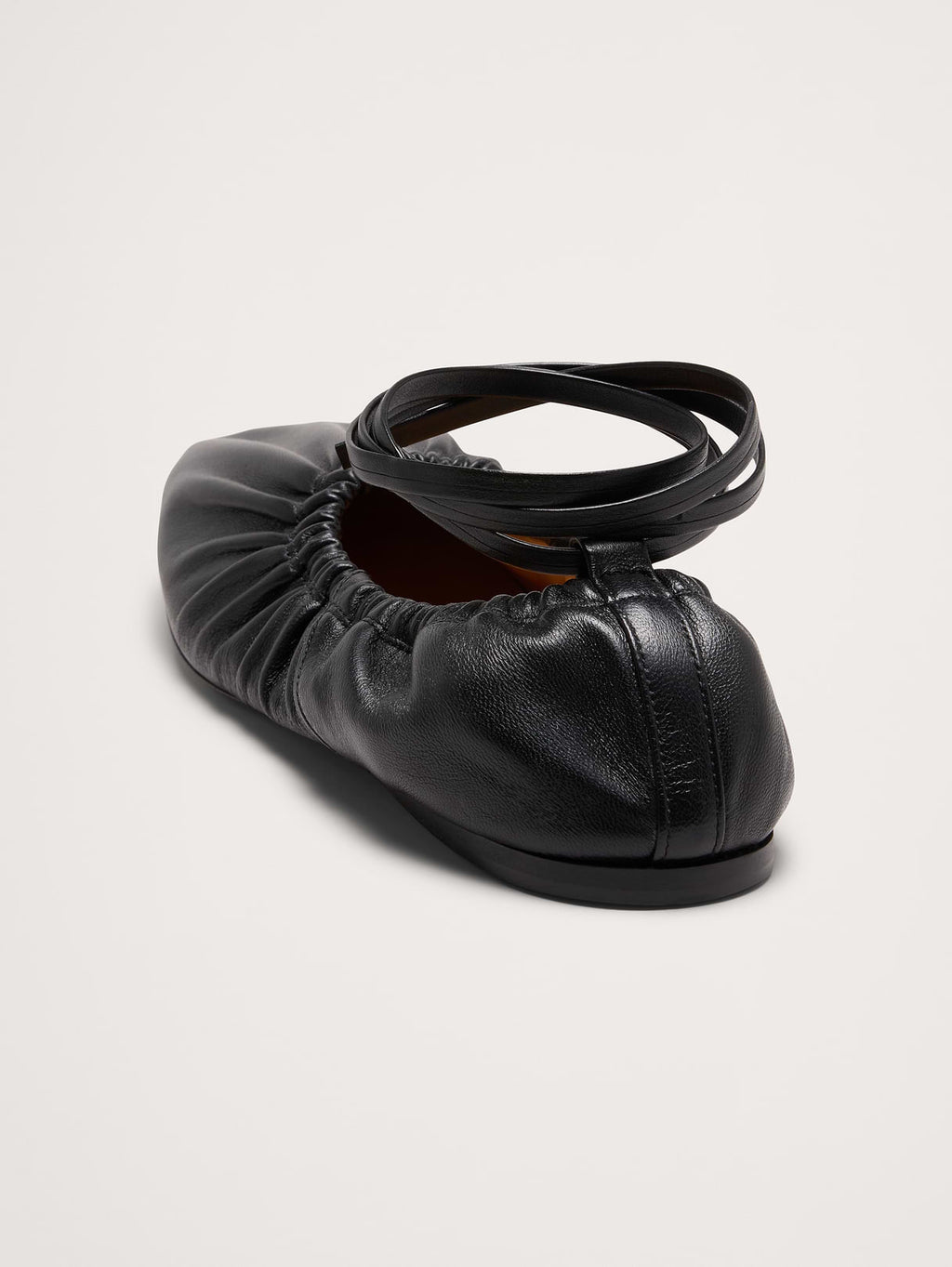 Ruched Leather Ballet Flat - Black Leather