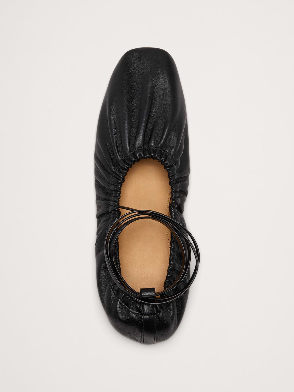 Ruched Leather Ballet Flat - Black Leather