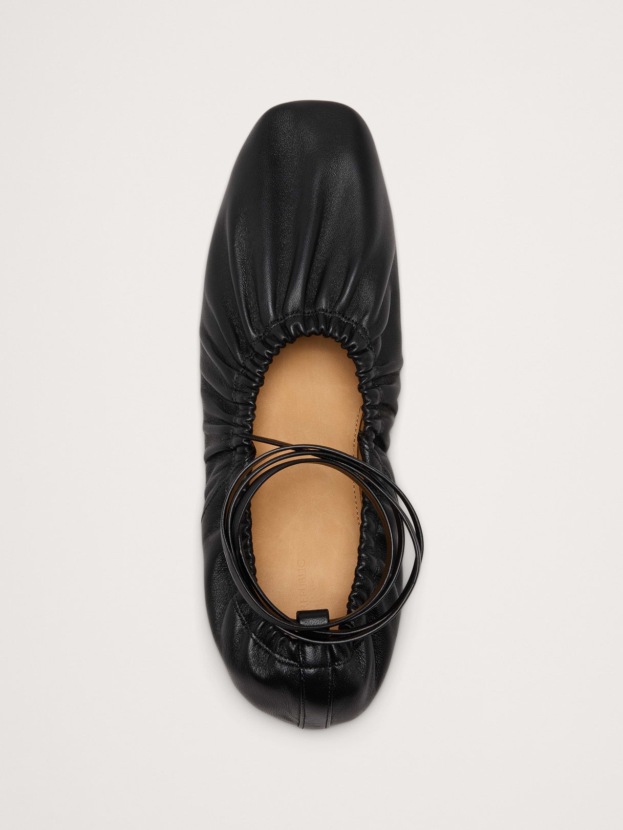 Ruched Leather Ballet Flat - Black Leather
