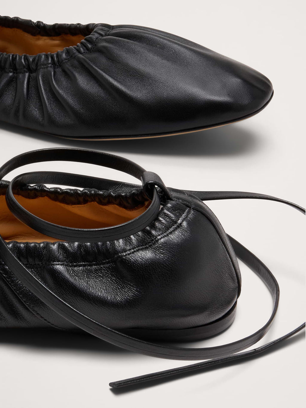 Ruched Leather Ballet Flat - Black Leather