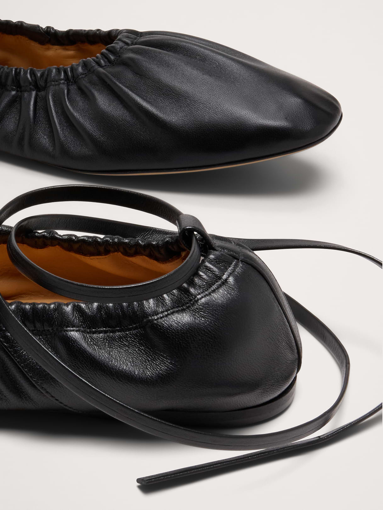 Ruched Leather Ballet Flat - Black Leather