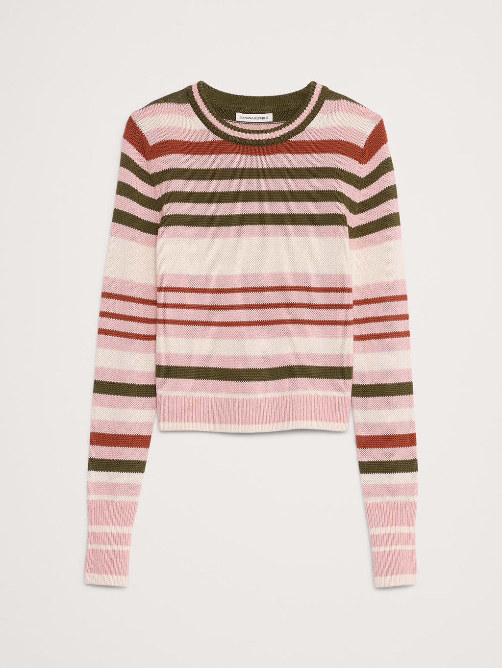 Larkspur Cotton-Silk Shrunken Sweater - Pink Multi Stripe