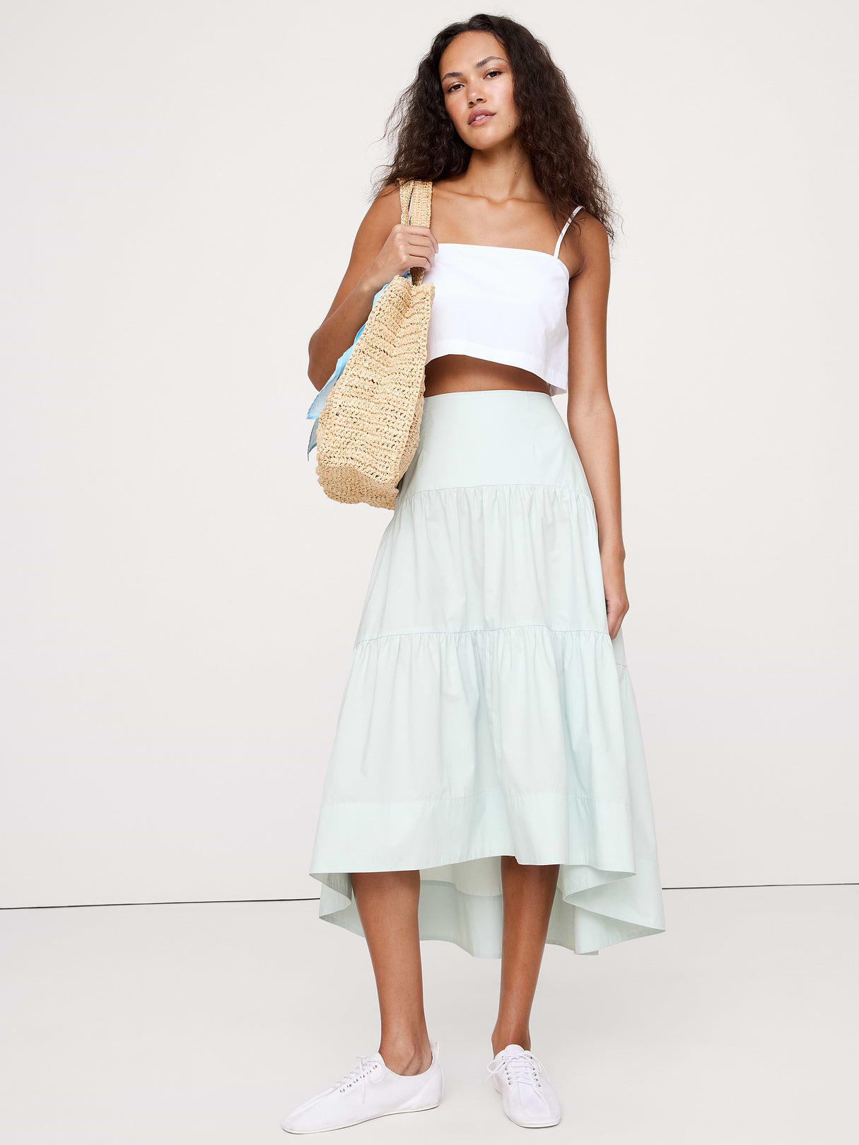 Cotton Poplin Drop-Waist Tiered Skirt - Blue Reflection