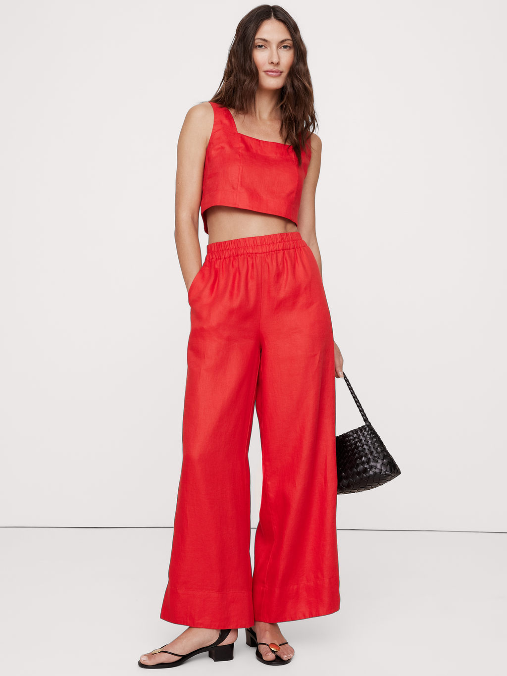 Linen Square-Neck Cropped Tank - Red Cherry Glaze