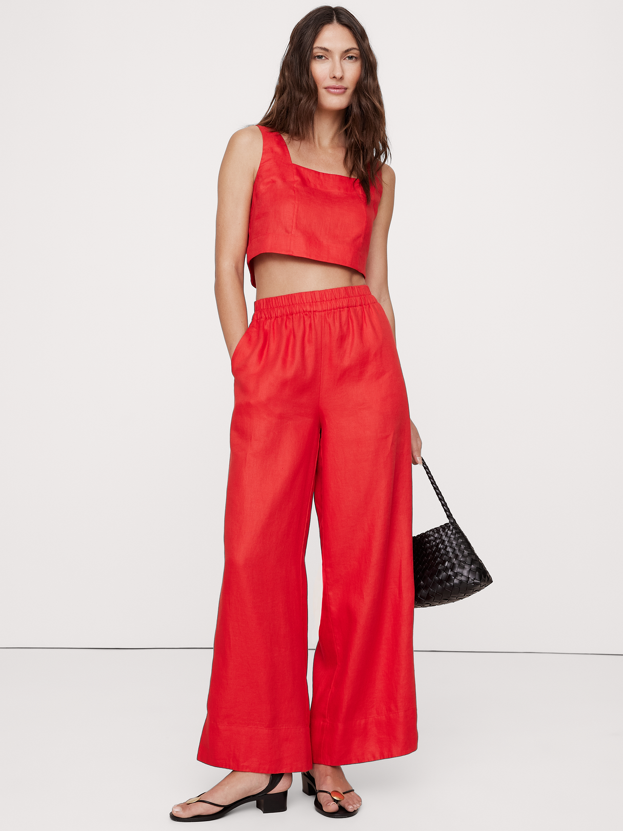 Linen Square-Neck Cropped Tank - Red Cherry Glaze
