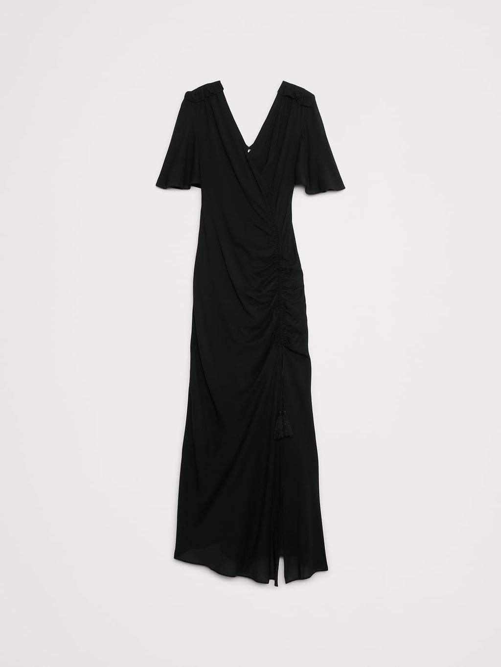 Stretch-Crepe Flutter-Sleeve Maxi Dress - Black