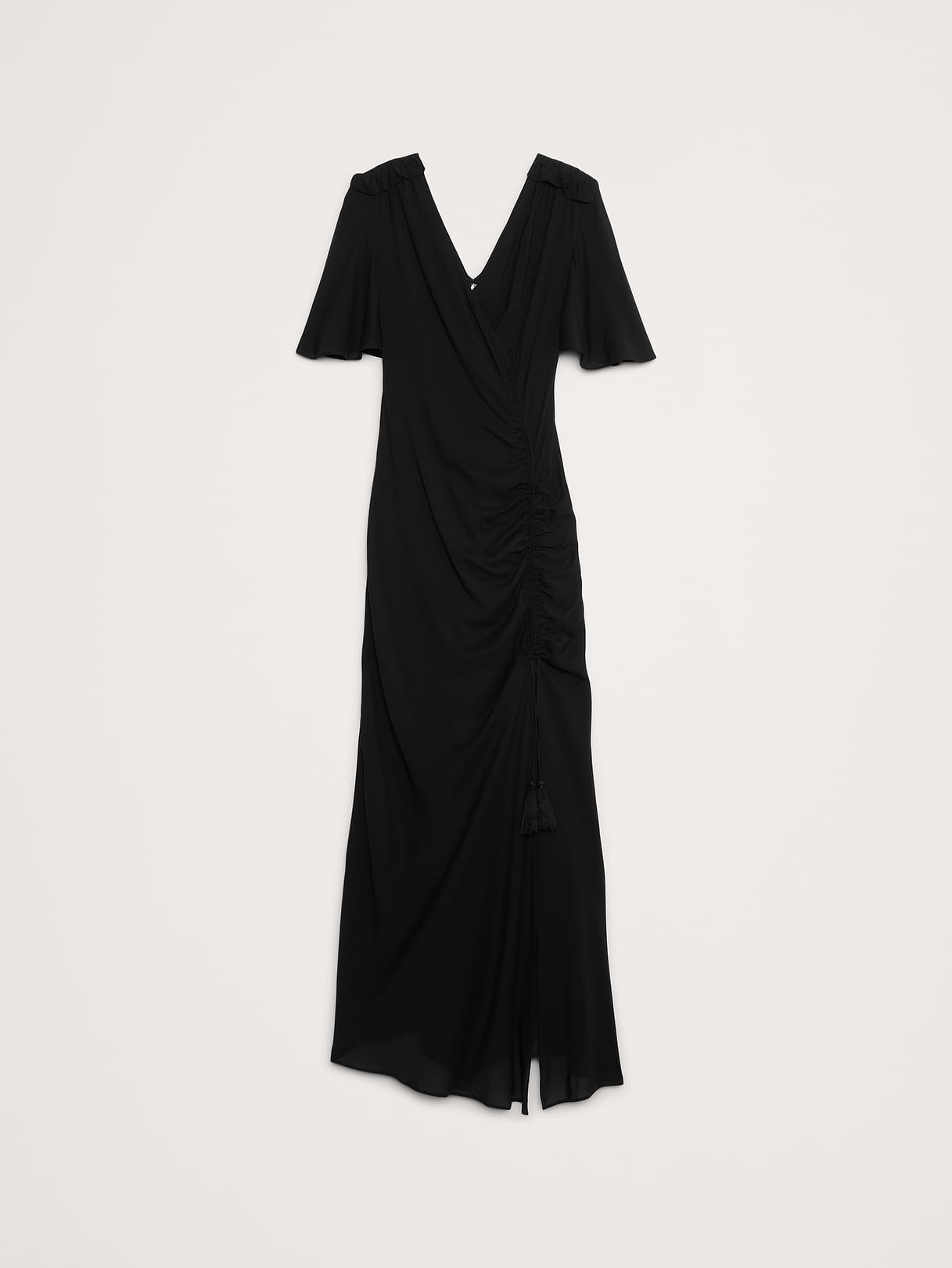 Stretch-Crepe Flutter-Sleeve Maxi Dress - Black