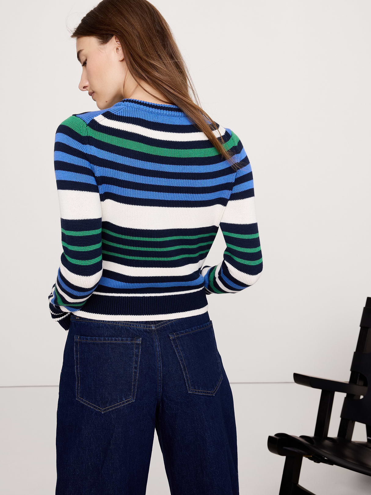Larkspur Cotton-Silk Shrunken Sweater - Green & Blue