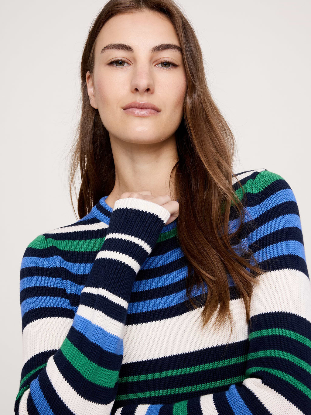 Larkspur Cotton-Silk Shrunken Sweater - Green & Blue
