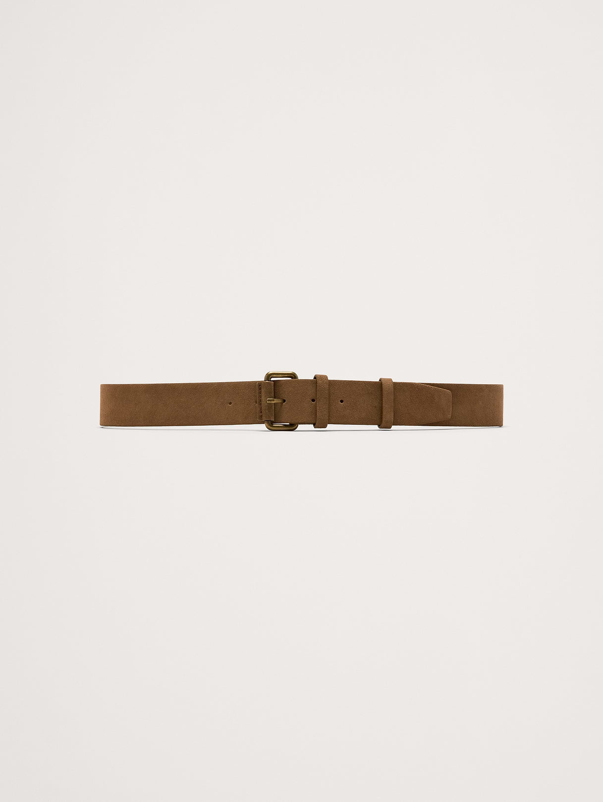 Leather Belt with Covered Roller Buckle - Whiskey Brown Suede
