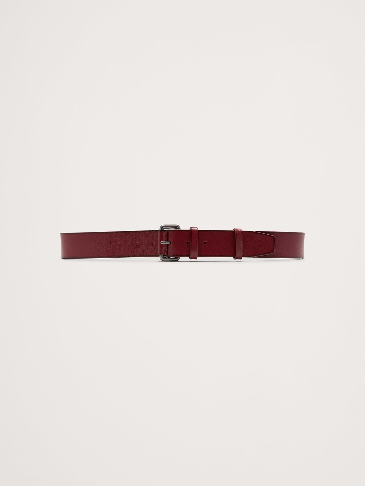 Leather Belt with Covered Roller Buckle - Pure Red Leather