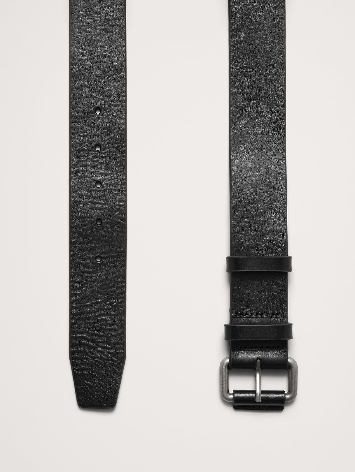 Leather Belt with Covered Roller Buckle - Black Leather