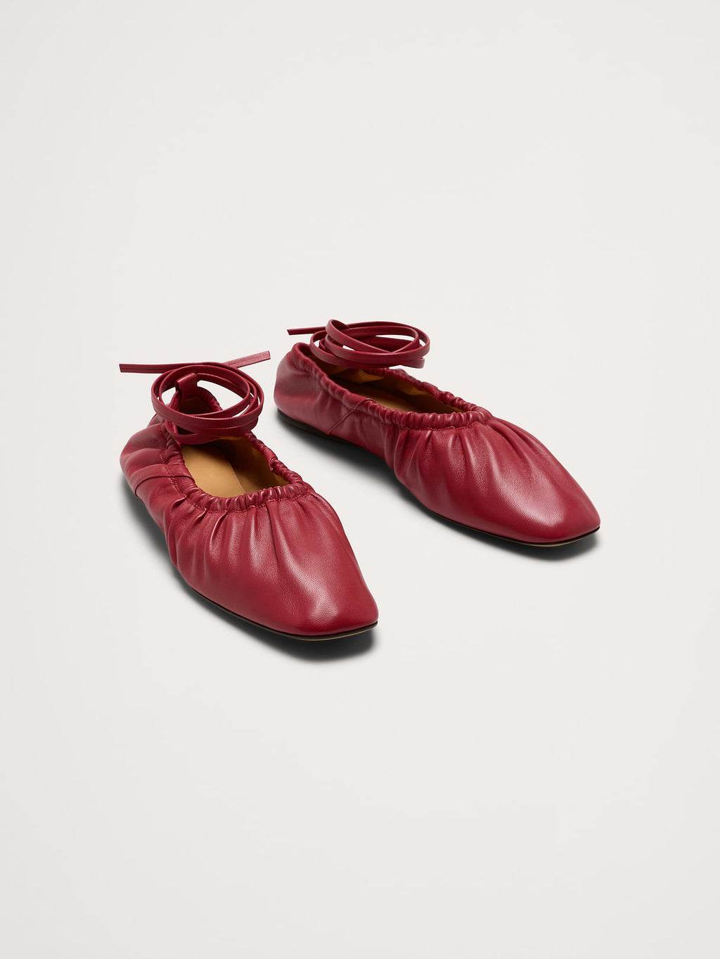 Ruched Leather Ballet Flat - Deep Red Leather