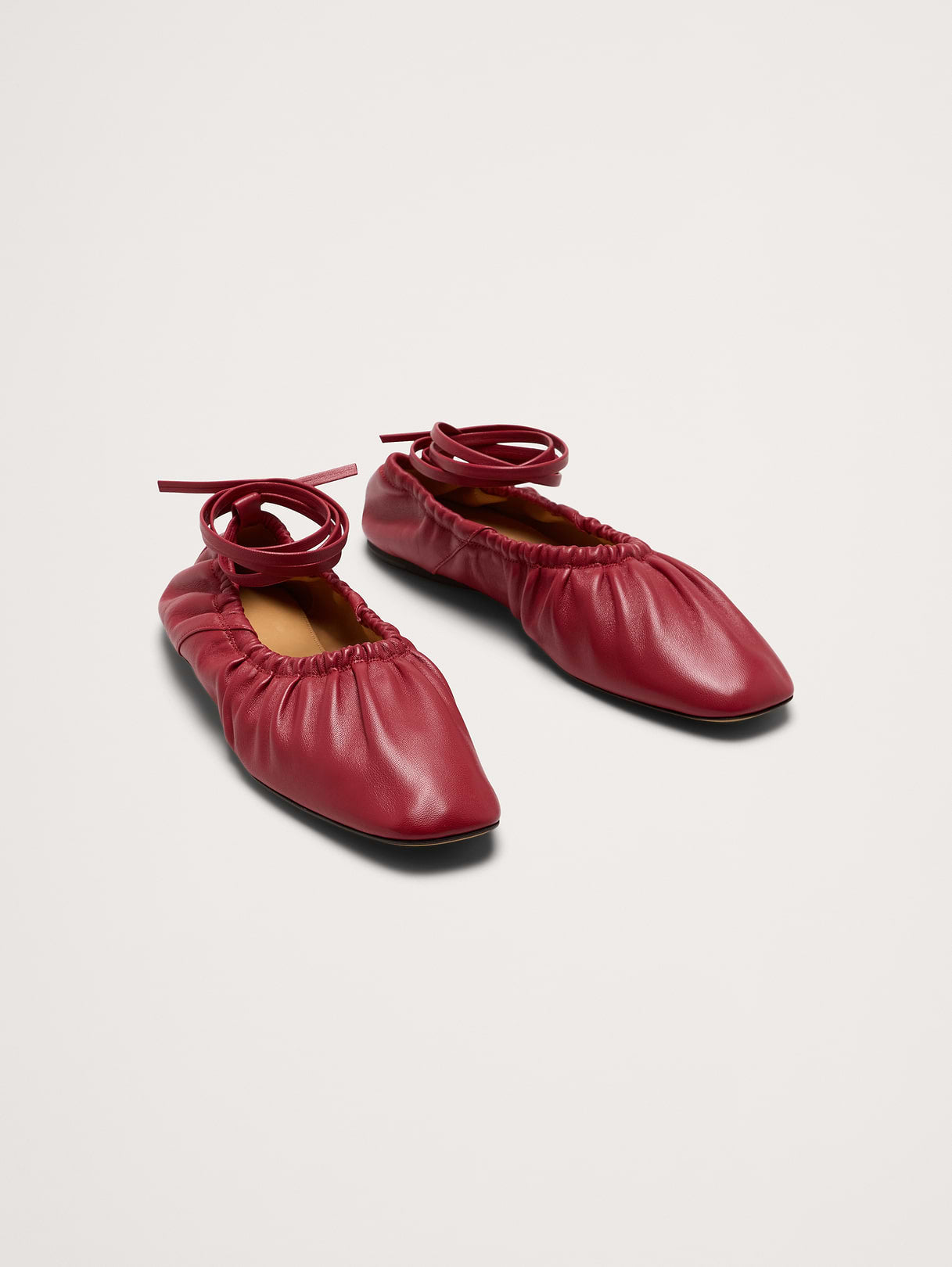 Ruched Leather Ballet Flat - Deep Red Leather