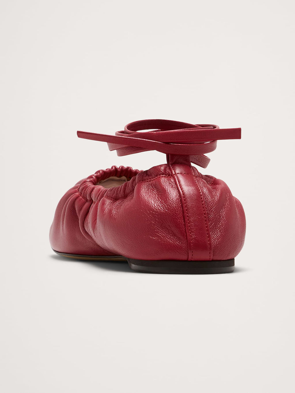 Ruched Leather Ballet Flat - Deep Red Leather