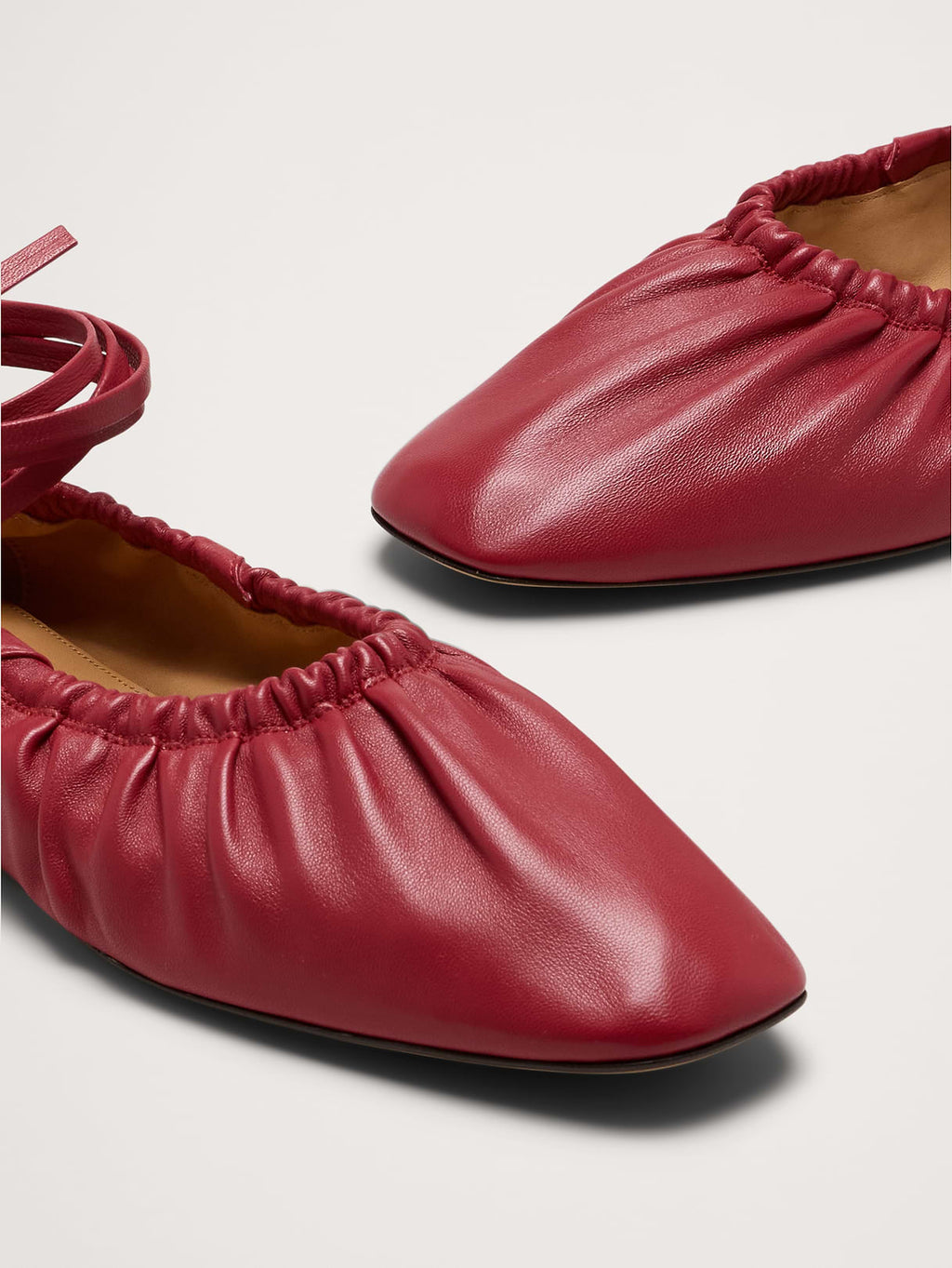 Ruched Leather Ballet Flat - Deep Red Leather