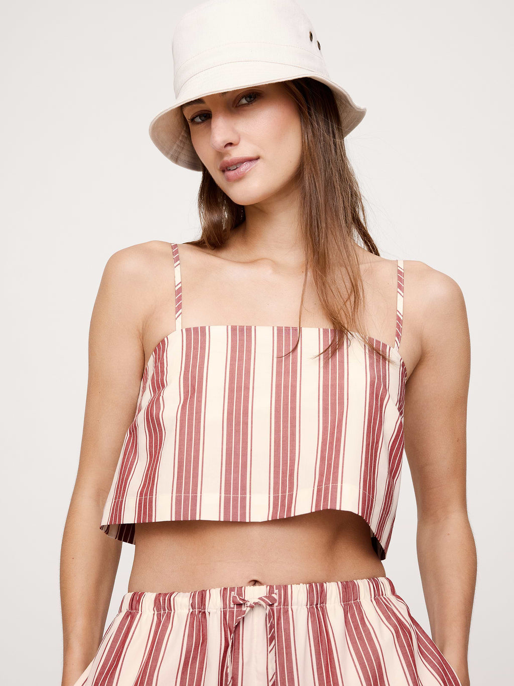 Cotton Poplin Cropped Cami - Red Clay & Cream Stripe