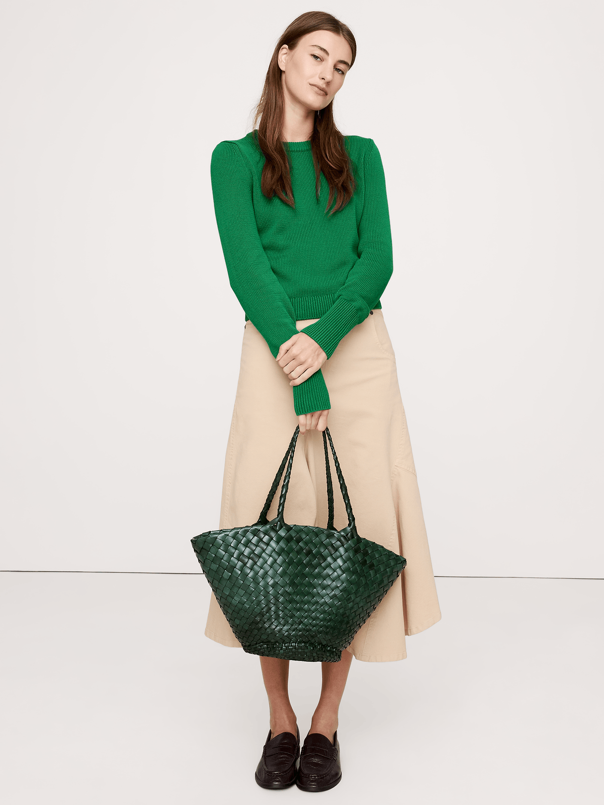 Larkspur Cotton-Silk Shrunken Sweater - Green Amazon