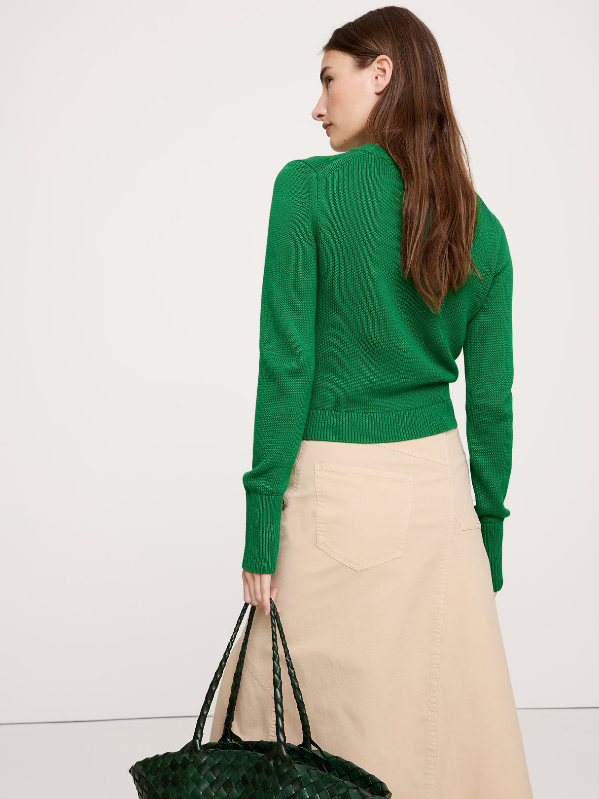 Larkspur Cotton-Silk Shrunken Sweater - Green Amazon