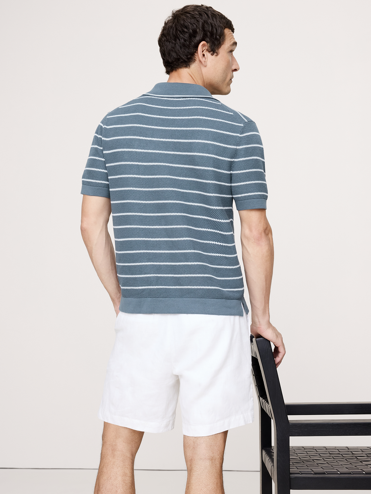 Texture Stripe Cotton Polo - Atmospheric Blue