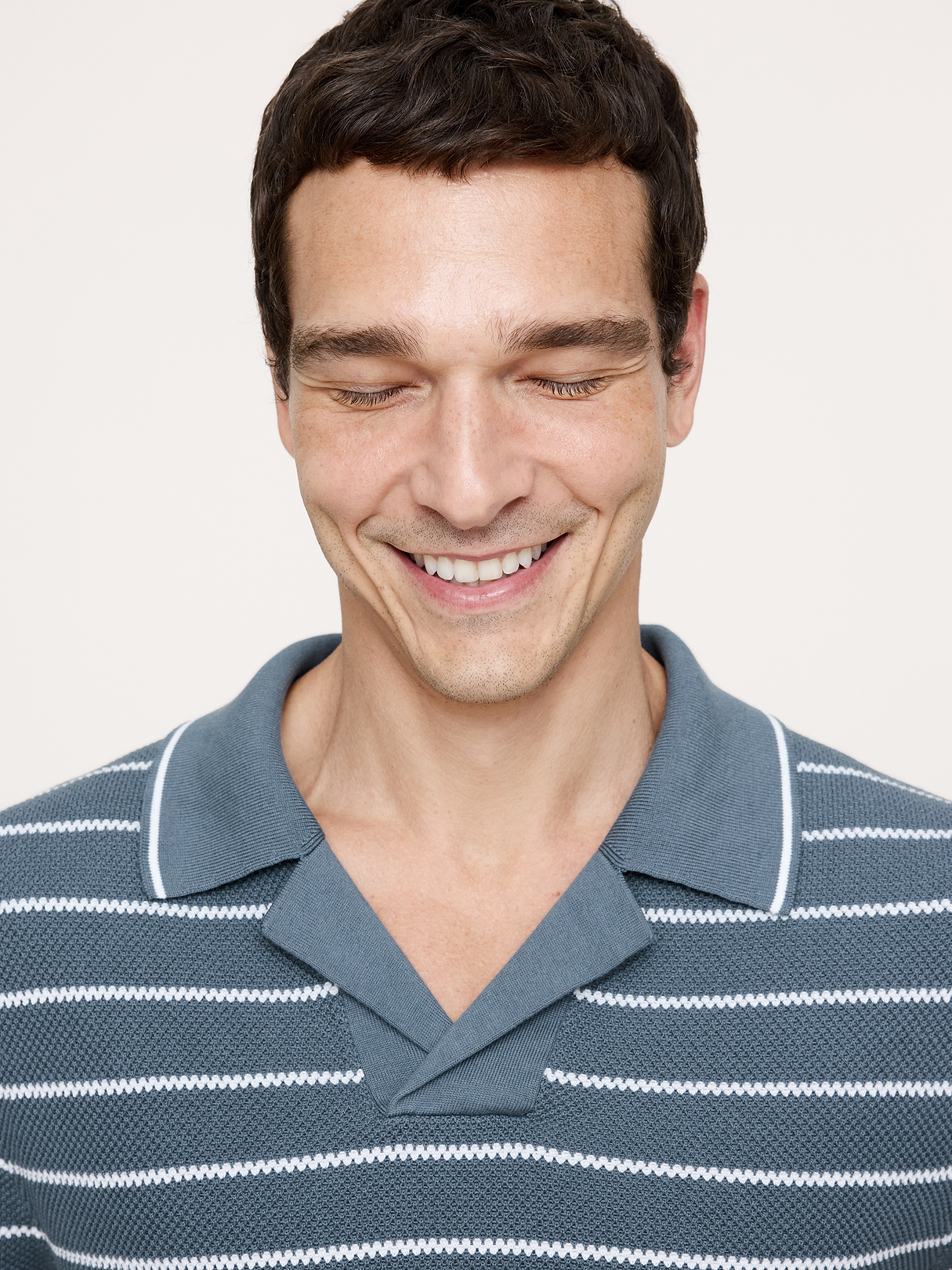 Texture Stripe Cotton Polo - Atmospheric Blue