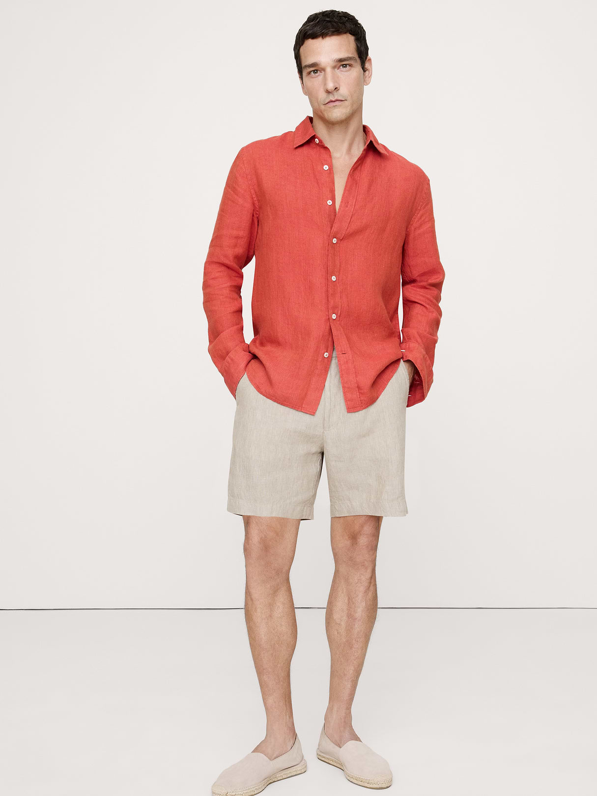 Slim-Fit Linen Shirt - Red
