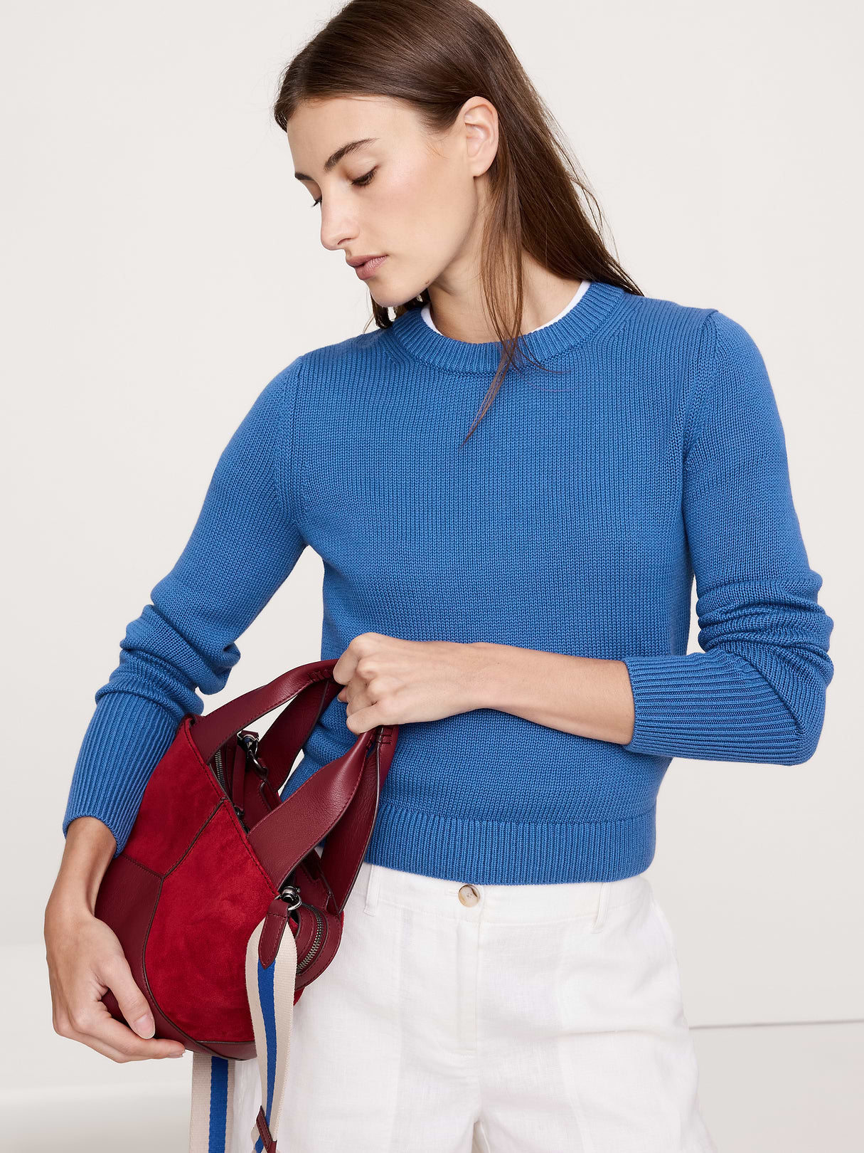 Larkspur Cotton-Silk Shrunken Sweater - Night Sail Blue
