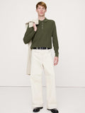 Textured Cotton Long-Sleeve Sweater Polo - Dark Trees Green